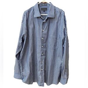 Paul Fredrick Navy and White Plaid Long Sleeve Button Down Shirt 18-38